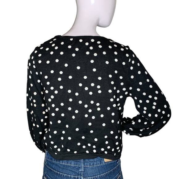 MinkPink Jemma Knit Women Top 3/4 Sleeve Black and White Polka Dot Print - Picture 4 of 8